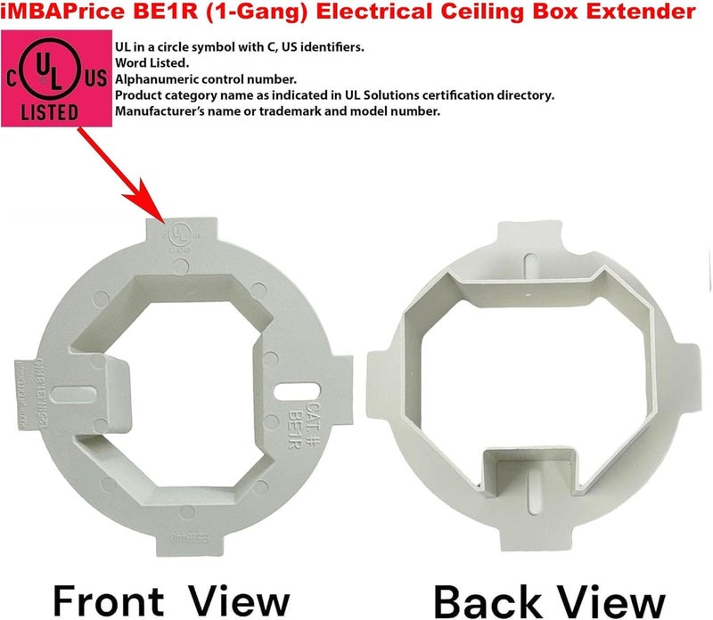 iMBAPrice IMBA-BE1R-2 UL Listed 1-Gang Plastic Electrical Ceiling Box Extender for 3.5 and 4 Round or Octagonal Boxes, 4.35-Inch x 1.5-Inch, 2-Pack - Image 2
